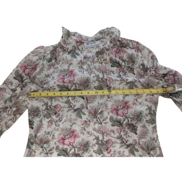 Vintage Teddi of California Floral Blouse | Ruffle Collar Long Sleeve Top *SZ12 - Picture 5 of 11